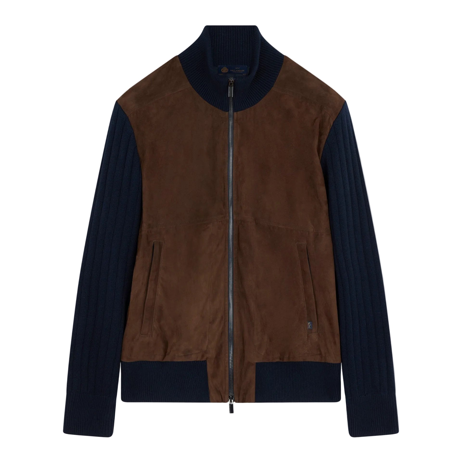 PAUL & SHARK Wool/Cashmere Suede Sweater Jacket NAVY/BROWN - Henry Bucks