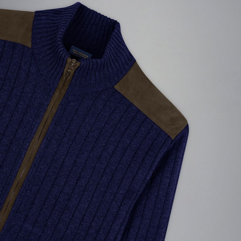 PAUL & SHARK Wool/Cashmere Sweater Jacket NAVY/BROWN - Henry Bucks