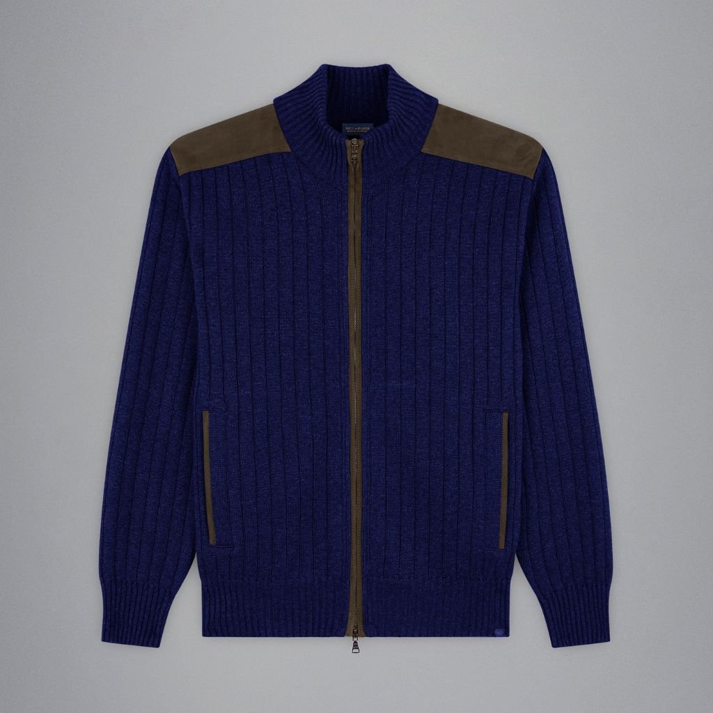 PAUL & SHARK Wool/Cashmere Sweater Jacket NAVY/BROWN - Henry Bucks