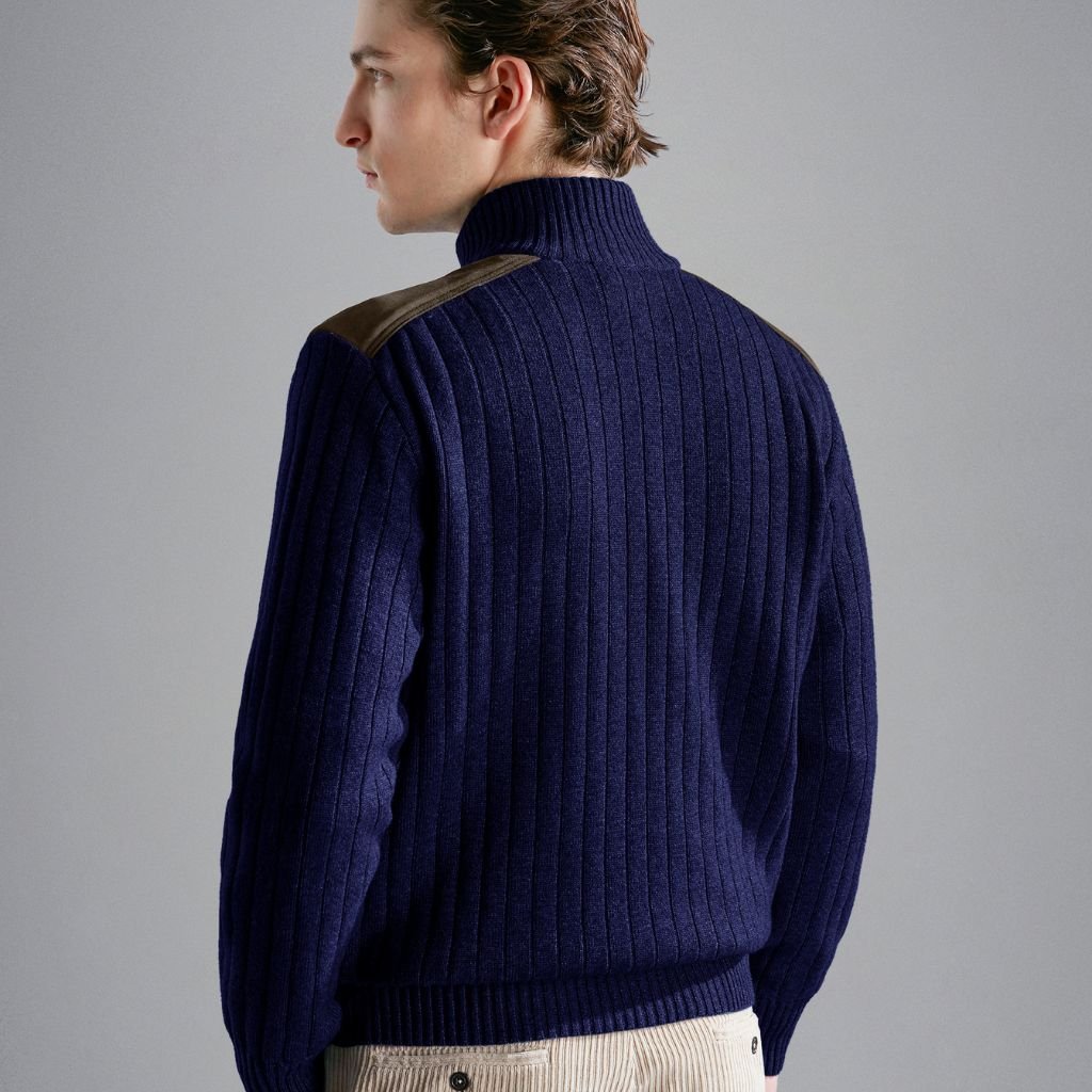 PAUL & SHARK Wool/Cashmere Sweater Jacket NAVY/BROWN - Henry Bucks