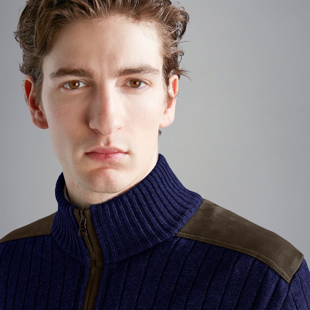 PAUL & SHARK Wool/Cashmere Sweater Jacket NAVY/BROWN - Henry Bucks