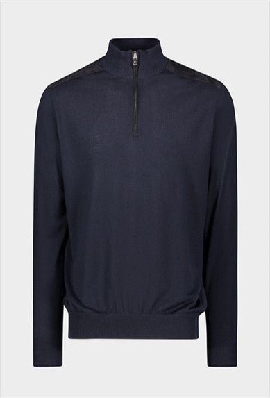 PAUL&SHARK Beaufront Wool Mock Zip Knit with Leather NAVY - Henry BucksKnitwear46SS230005 - NAVY - M