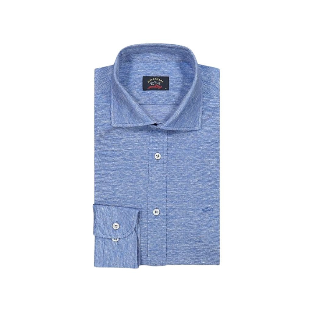 PAUL&SHARK Cotton & Linen Pique Knit Shirt COBALT - Henry Bucks