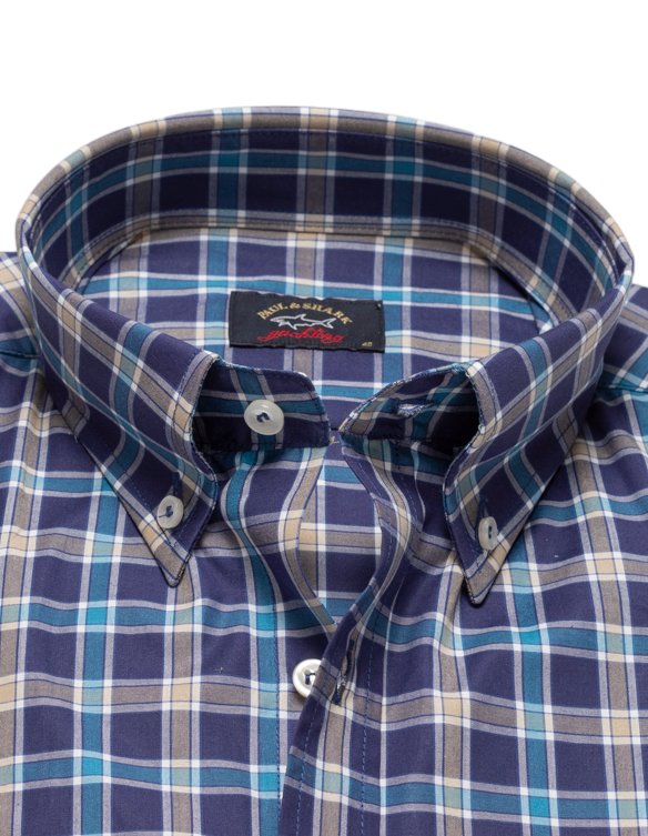 PAUL&SHARK Cotton Poplin Check Shirt BLUE/BEIGE - Henry BucksShirts38SS230045 - BEIGEBLUE - 40