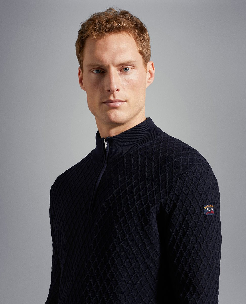 PAUL&SHARK Fresco Jacquard Mock Zip Knit NAVY - Henry BucksKnitwear46SS230004 - NAVY - M