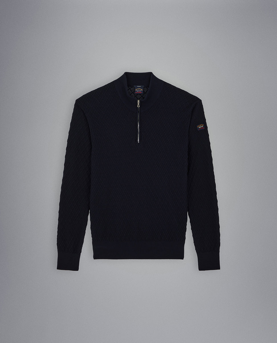 PAUL&SHARK Fresco Jacquard Mock Zip Knit NAVY - Henry BucksKnitwear46SS230004 - NAVY - M