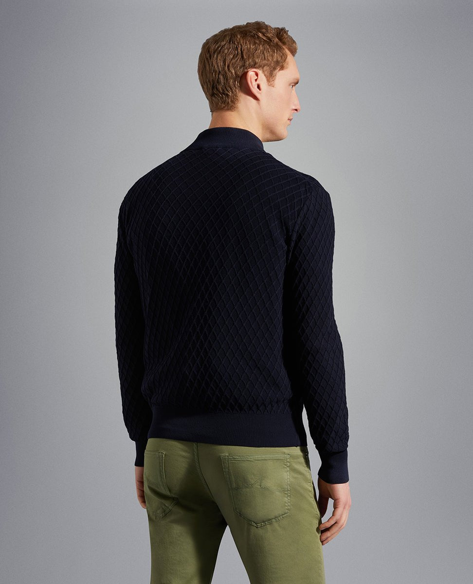 PAUL&SHARK Fresco Jacquard Mock Zip Knit NAVY - Henry BucksKnitwear46SS230004 - NAVY - M