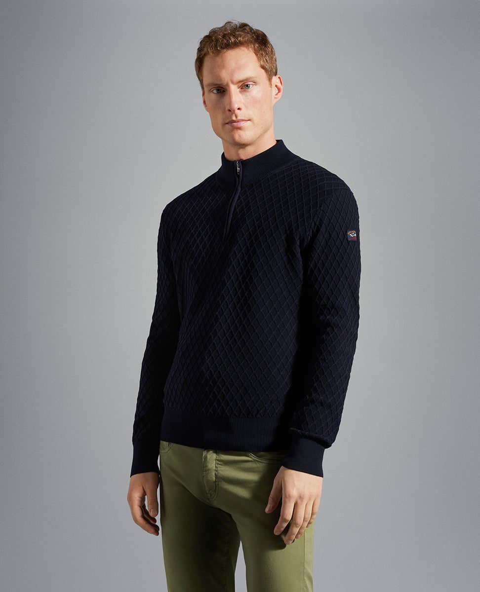 PAUL&SHARK Fresco Jacquard Mock Zip Knit NAVY - Henry BucksKnitwear46SS230004 - NAVY - M