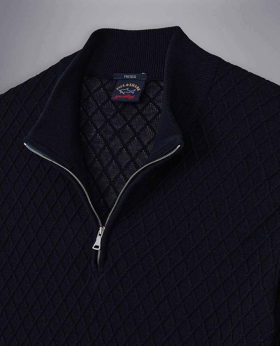 PAUL&SHARK Fresco Jacquard Mock Zip Knit NAVY - Henry BucksKnitwear46SS230004 - NAVY - M