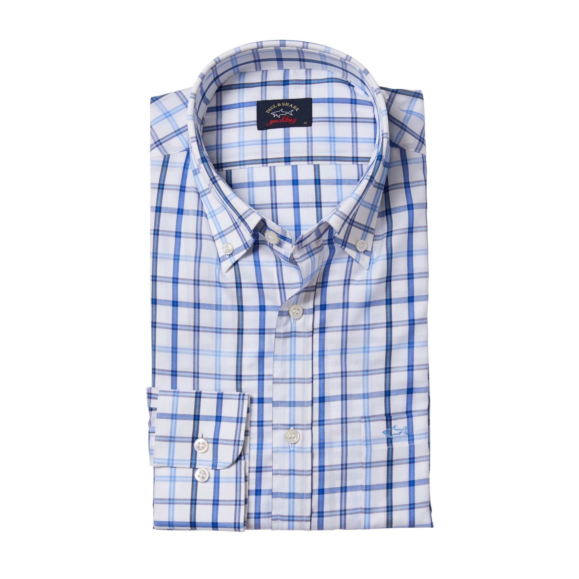 PAUL&SHARK Twill Check Shirt BLUE/WHITE - Henry BucksShirts38AW230015 - BLWT - 39