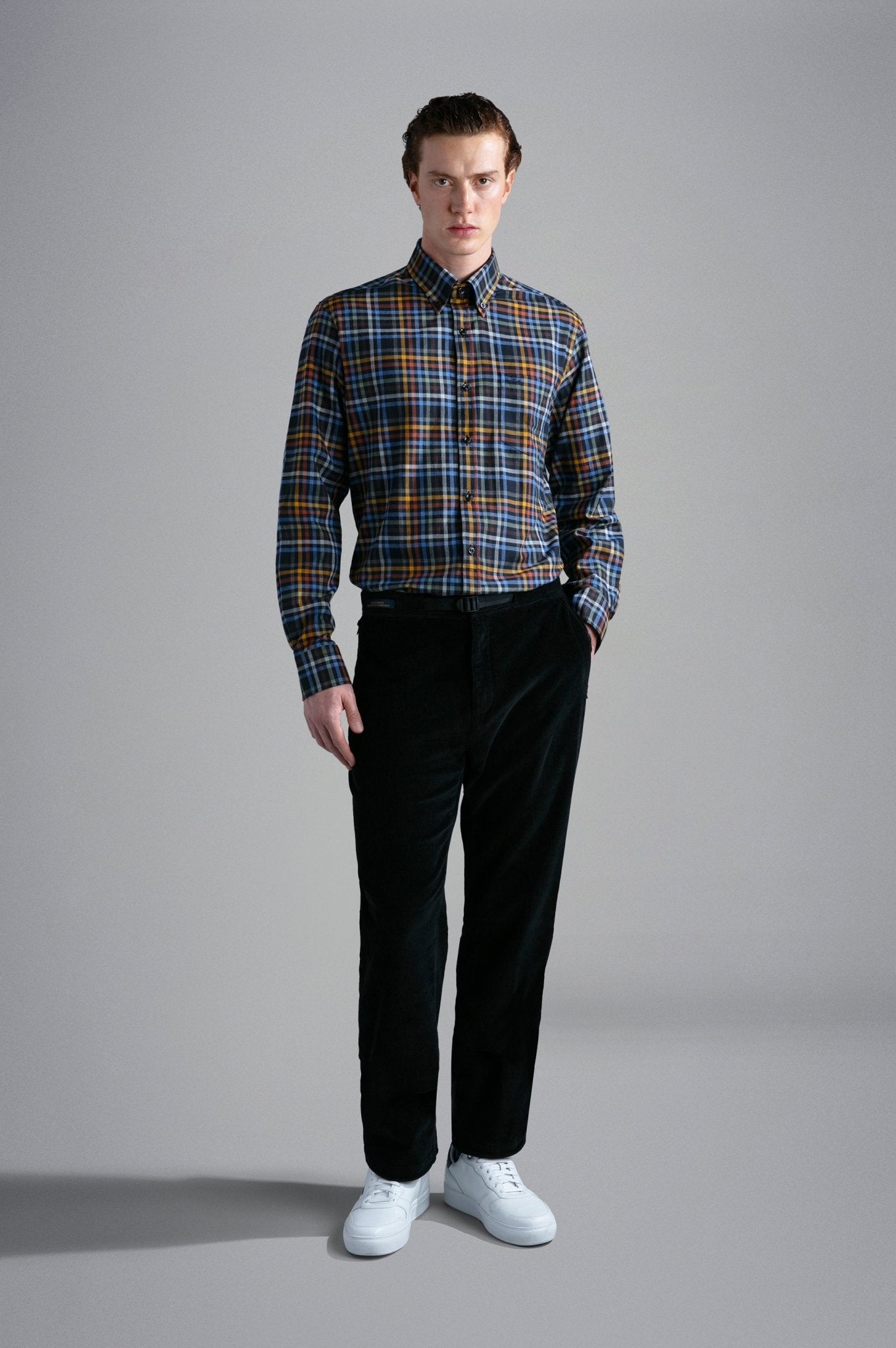 PAUL&SHARK X Long Sleeve Flannel Tartan Shirt BLACK/GREY/RED/BLUE - Henry BucksShirts38AW240043 - BLKGREDBLU - 40