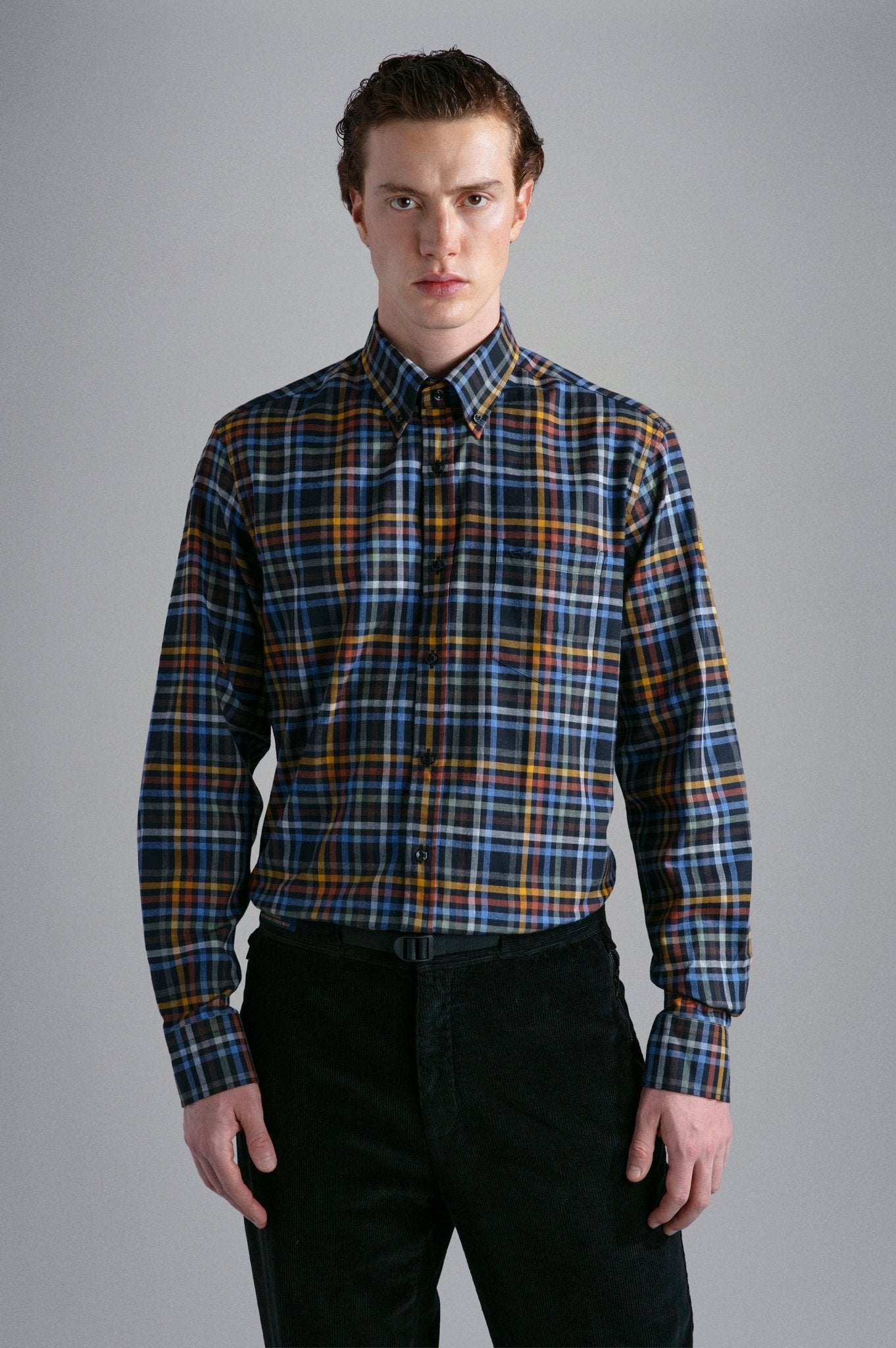 PAUL&SHARK X Long Sleeve Flannel Tartan Shirt BLACK/GREY/RED/BLUE - Henry BucksShirts38AW240043 - BLKGREDBLU - 40