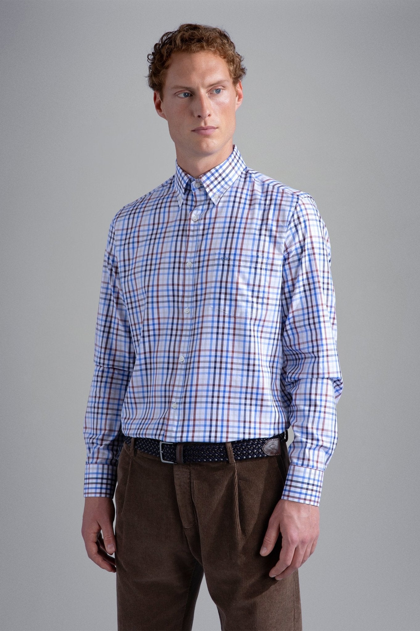 PAUL&SHARK X Long Sleeve Twill Check Shirt BLUE/BROWN/NAVY/WHITE - Henry BucksShirts38AW240046 - BLBRNVYWHT - 40