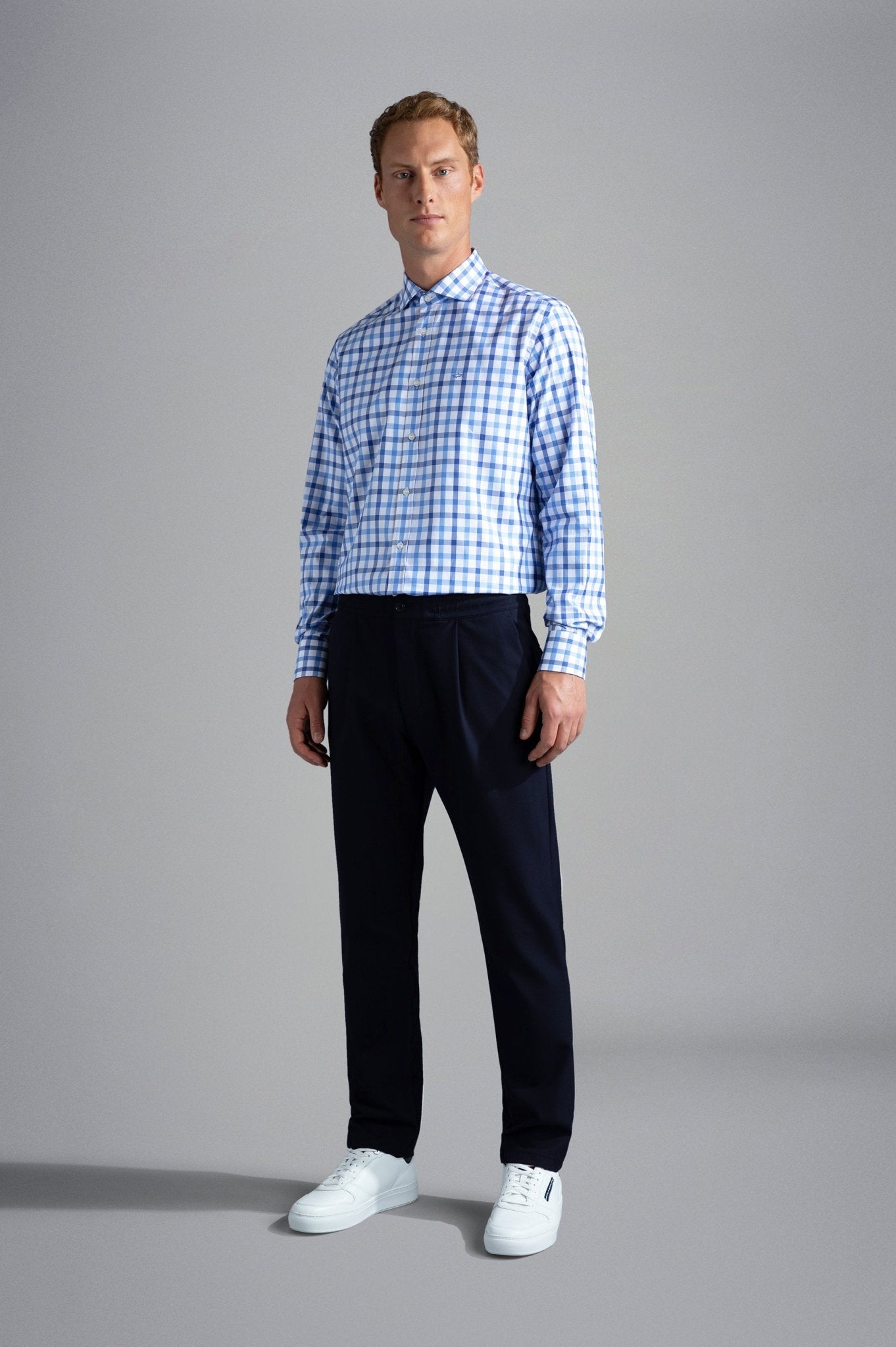 PAUL&SHARK X Long Sleeve Twill Check Shirt NAVY/WHITE/BLUE - Henry BucksShirts38AW240045 - NVWHBLU - 40