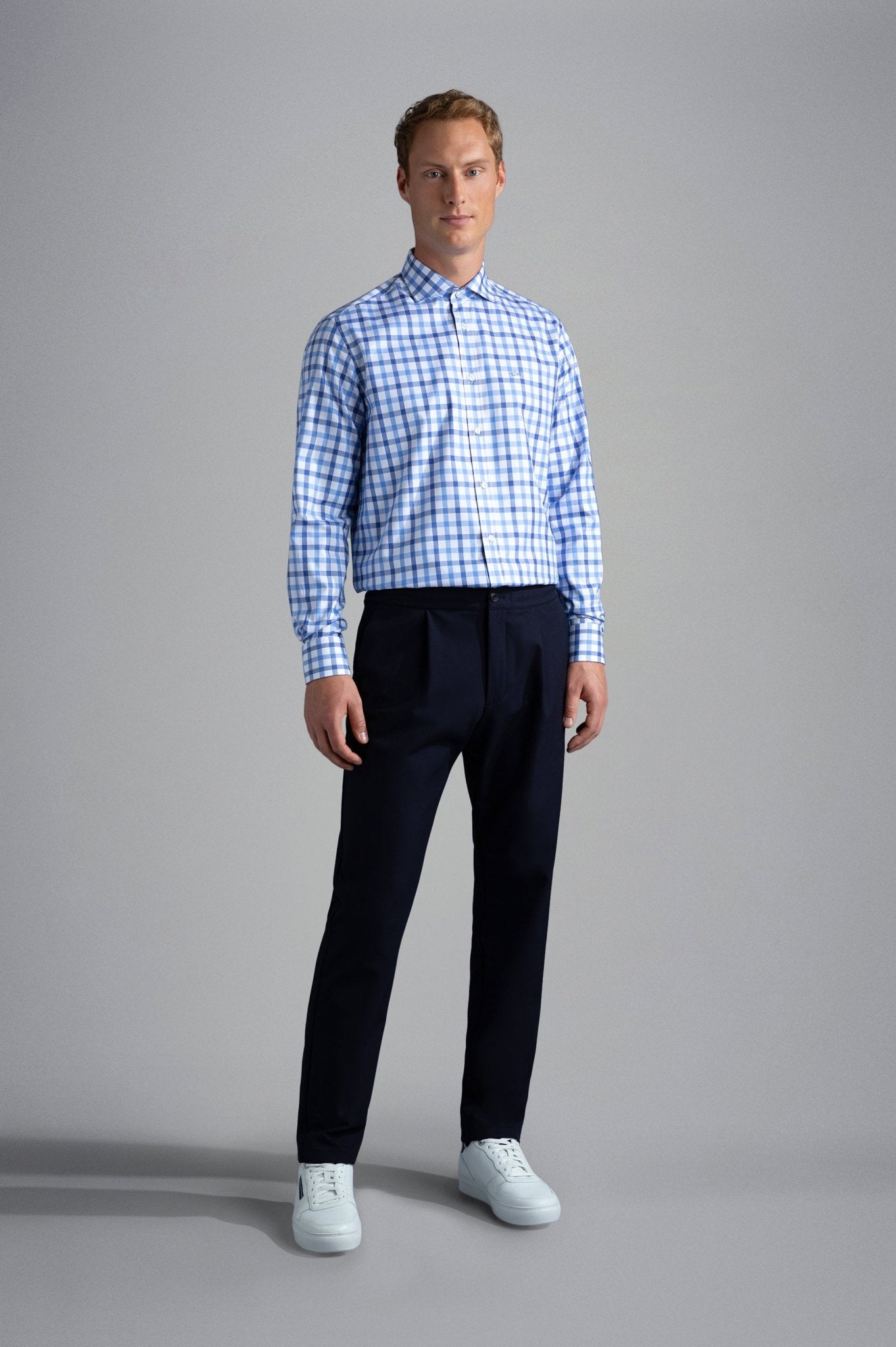 PAUL&SHARK X Long Sleeve Twill Check Shirt NAVY/WHITE/BLUE - Henry BucksShirts38AW240045 - NVWHBLU - 40