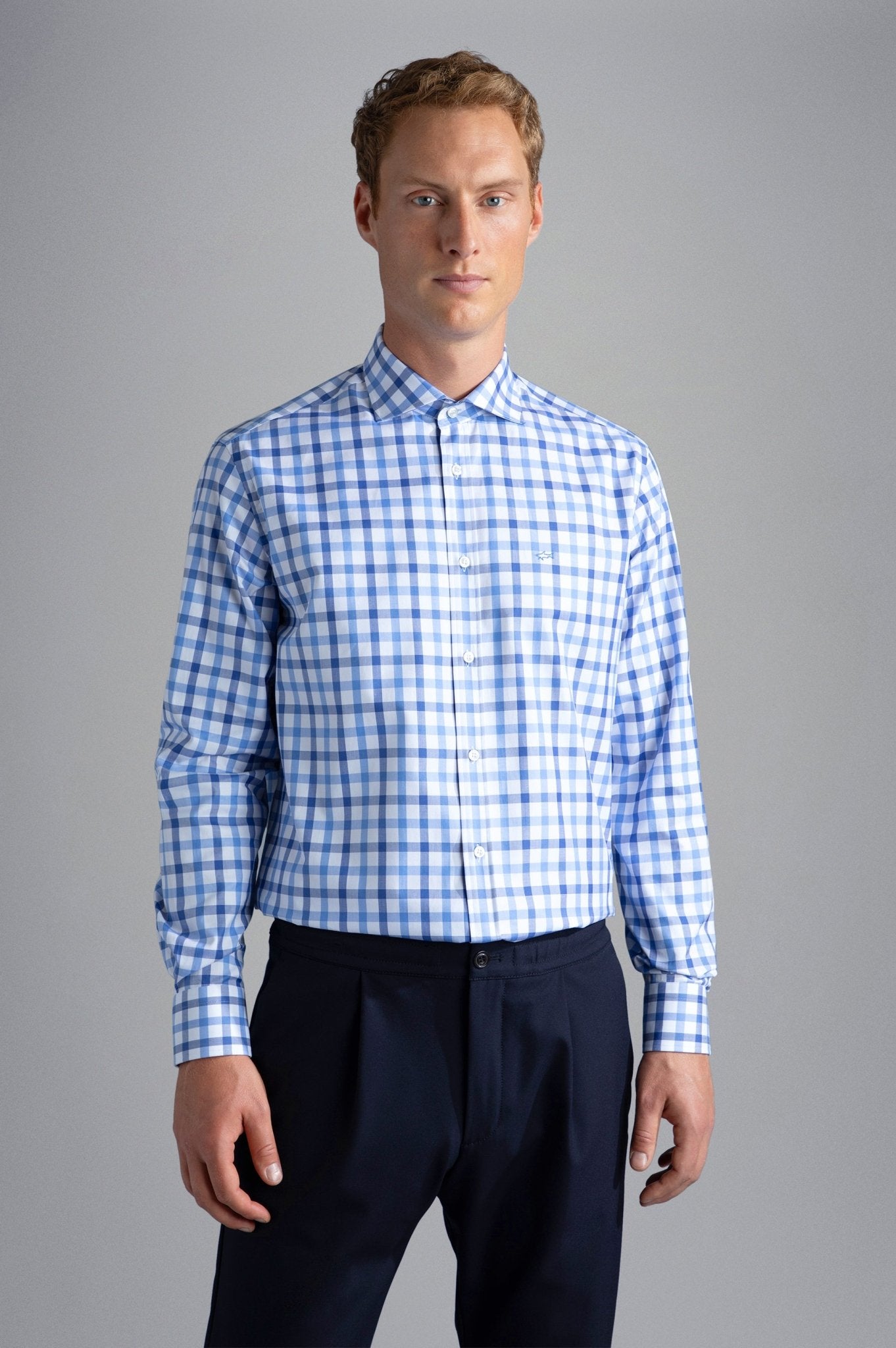 PAUL&SHARK X Long Sleeve Twill Check Shirt NAVY/WHITE/BLUE - Henry BucksShirts38AW240045 - NVWHBLU - 40