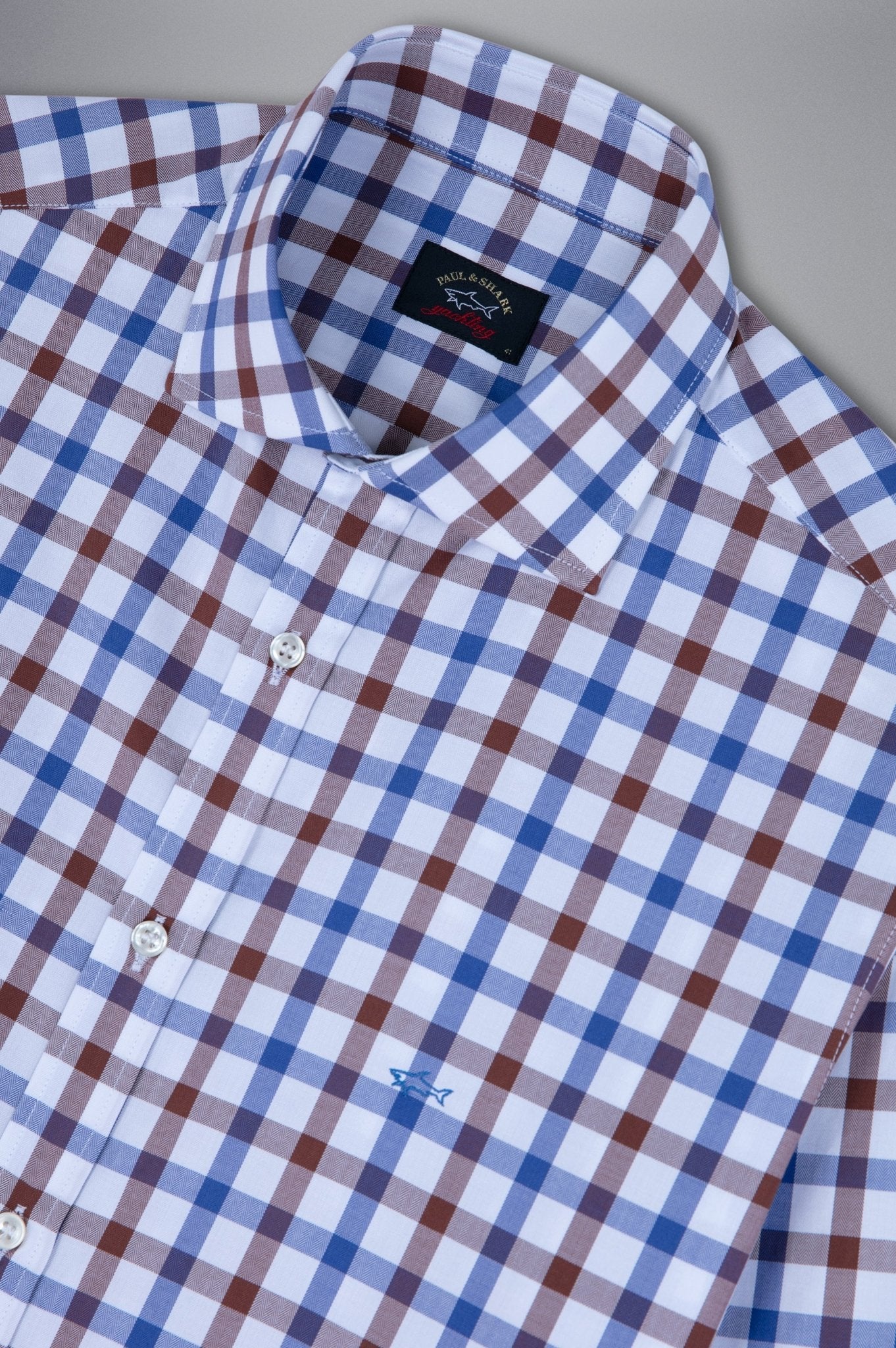 PAUL&SHARK X Long Sleeve Twill Check Shirt PALE BLUE/WHITE/BROWN - Henry BucksShirts38AW240045 - PBLUWHTBR - 40