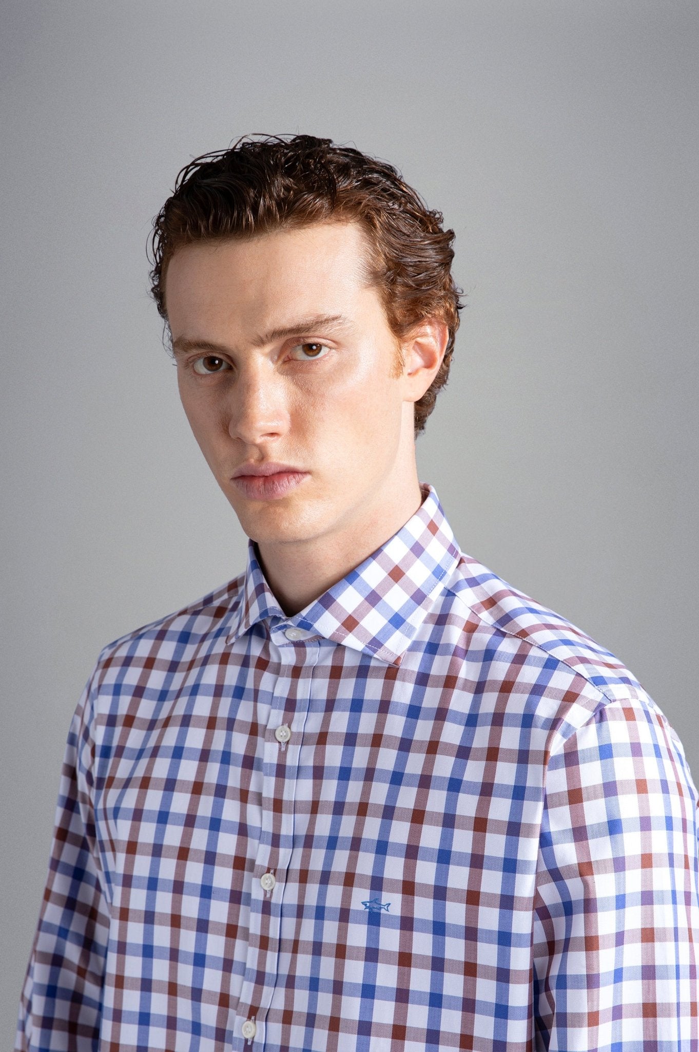 PAUL&SHARK X Long Sleeve Twill Check Shirt PALE BLUE/WHITE/BROWN - Henry BucksShirts38AW240045 - PBLUWHTBR - 40