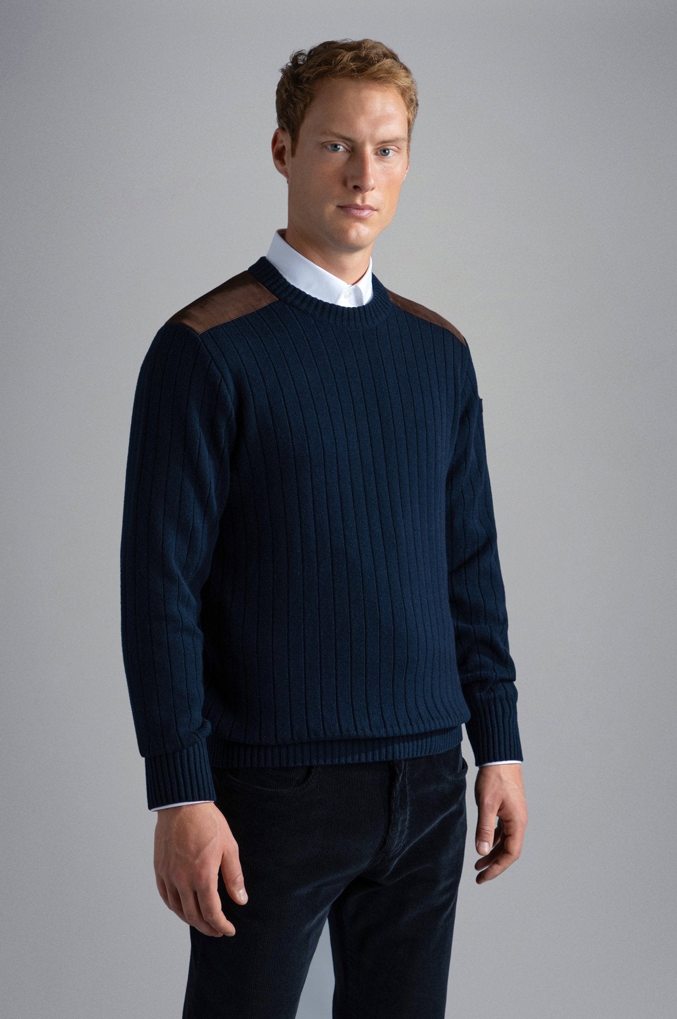 PAUL&SHARK X Wool Leather Crew Knit NAVY - Henry BucksKnitwear46AW240032 - NAVY - M