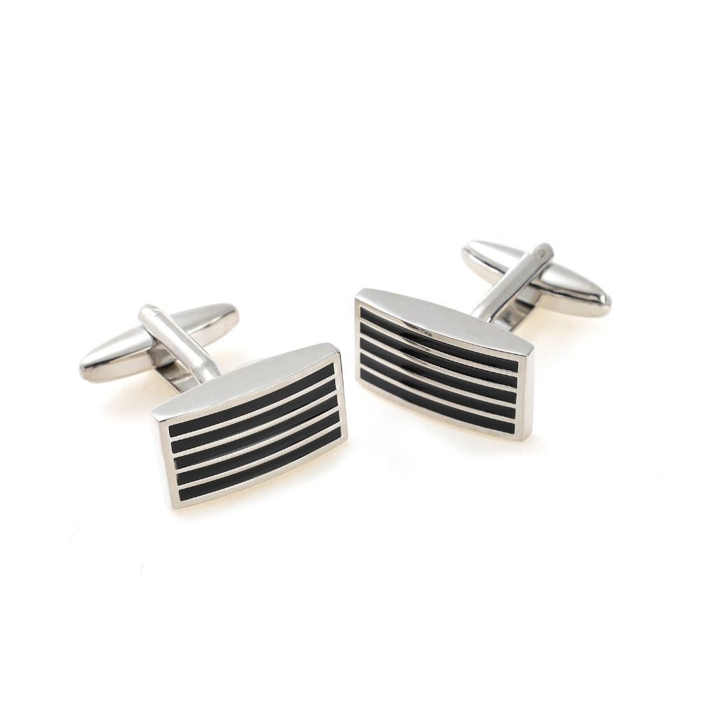 Rectangle Linear Steel Cufflinks Silver - Henry Bucks