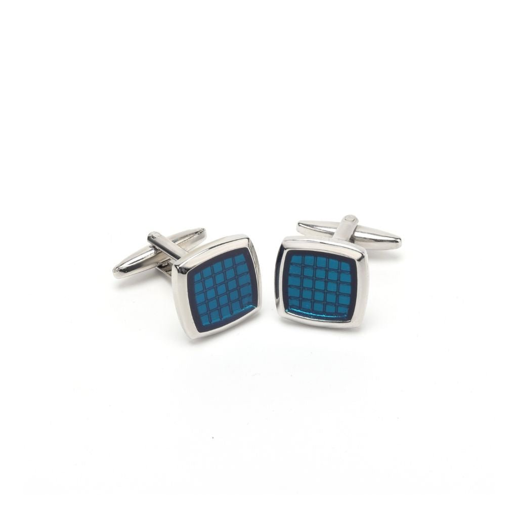 Rectangle Steel Cufflinks Blue/Silver - Henry Bucks