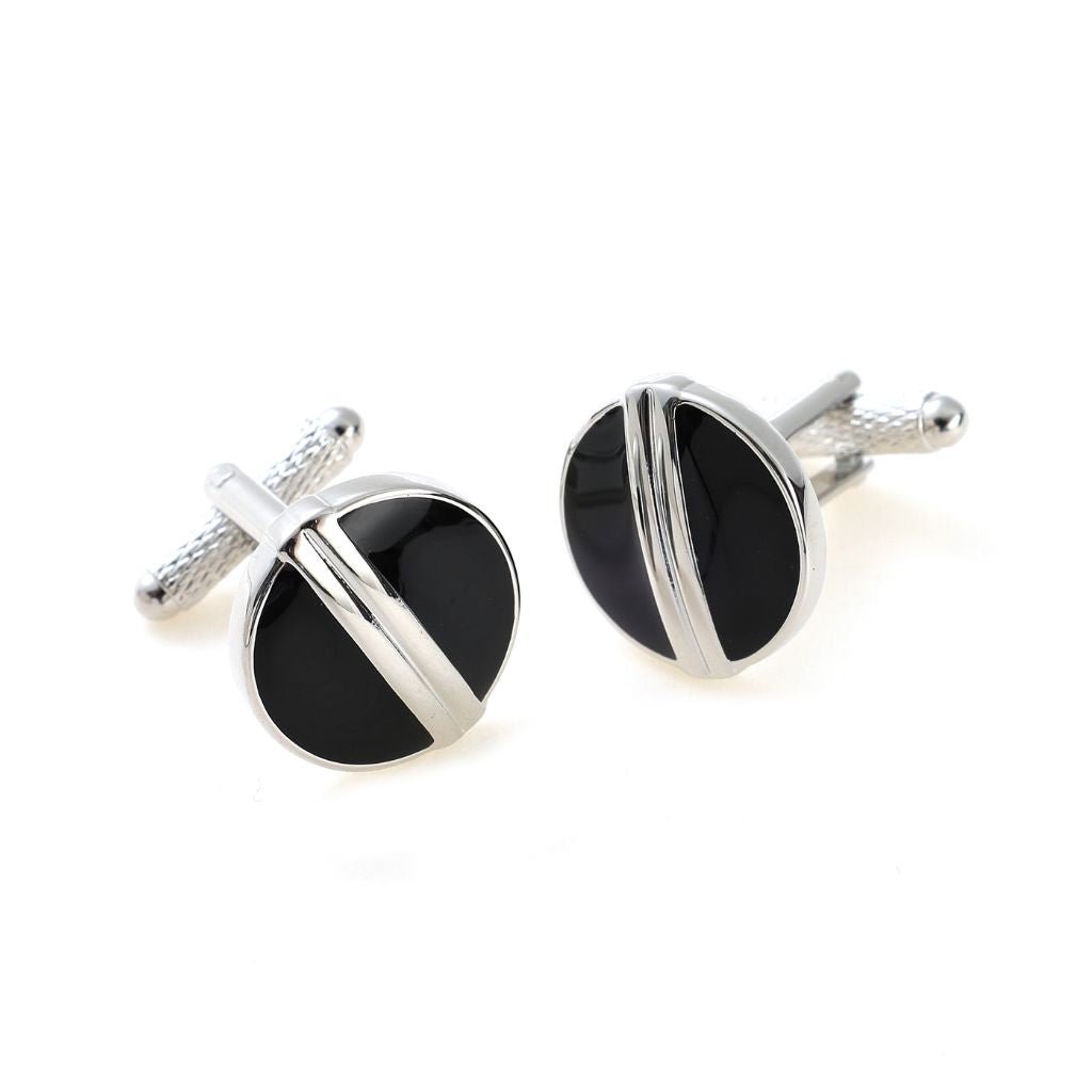 Round Enamel Cufflinks Black/Silver - Henry Bucks