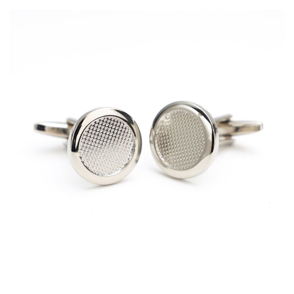 Round Studded Steel Cufflinks Silver - Henry Bucks