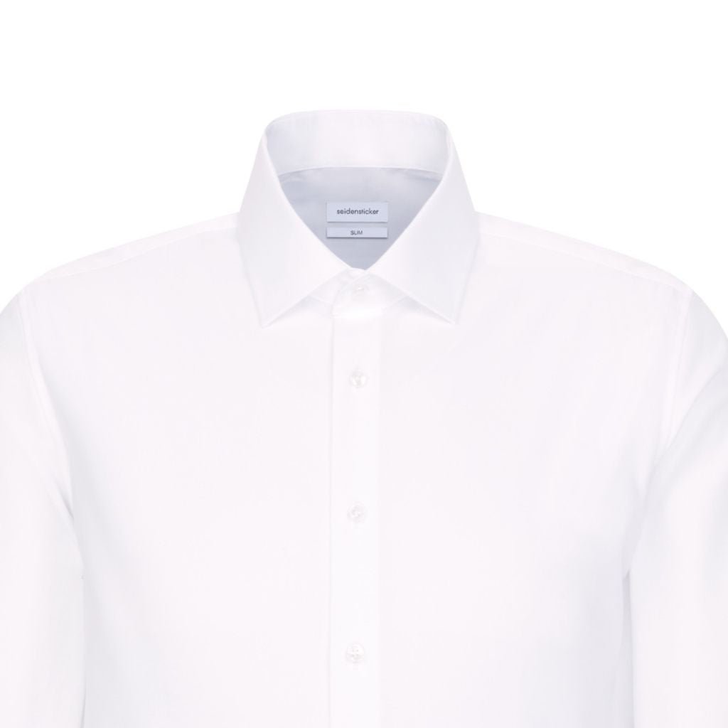 SEIDENSTICKER Cotton Poplin Shirt Double Cuff Slim Fit WHITE - Henry Bucks