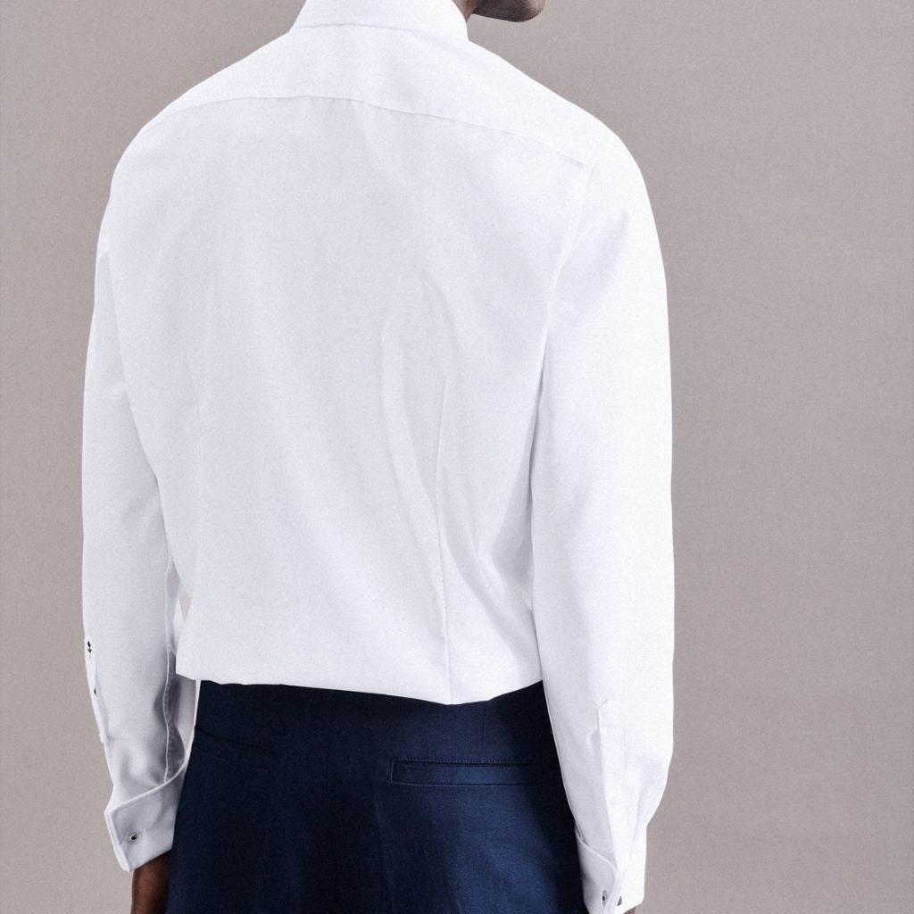 SEIDENSTICKER Cotton Poplin Shirt Double Cuff Slim Fit WHITE - Henry Bucks