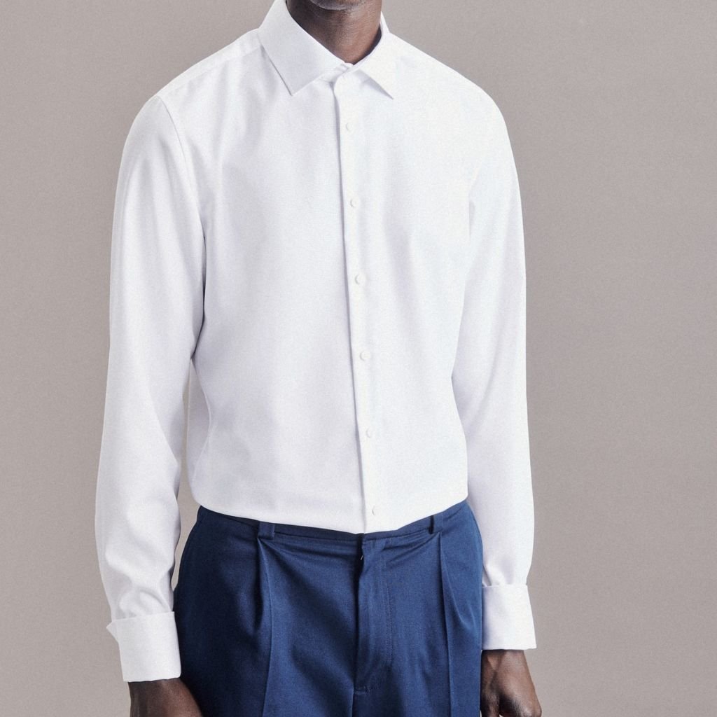 SEIDENSTICKER Cotton Poplin Shirt Double Cuff Slim Fit WHITE - Henry Bucks