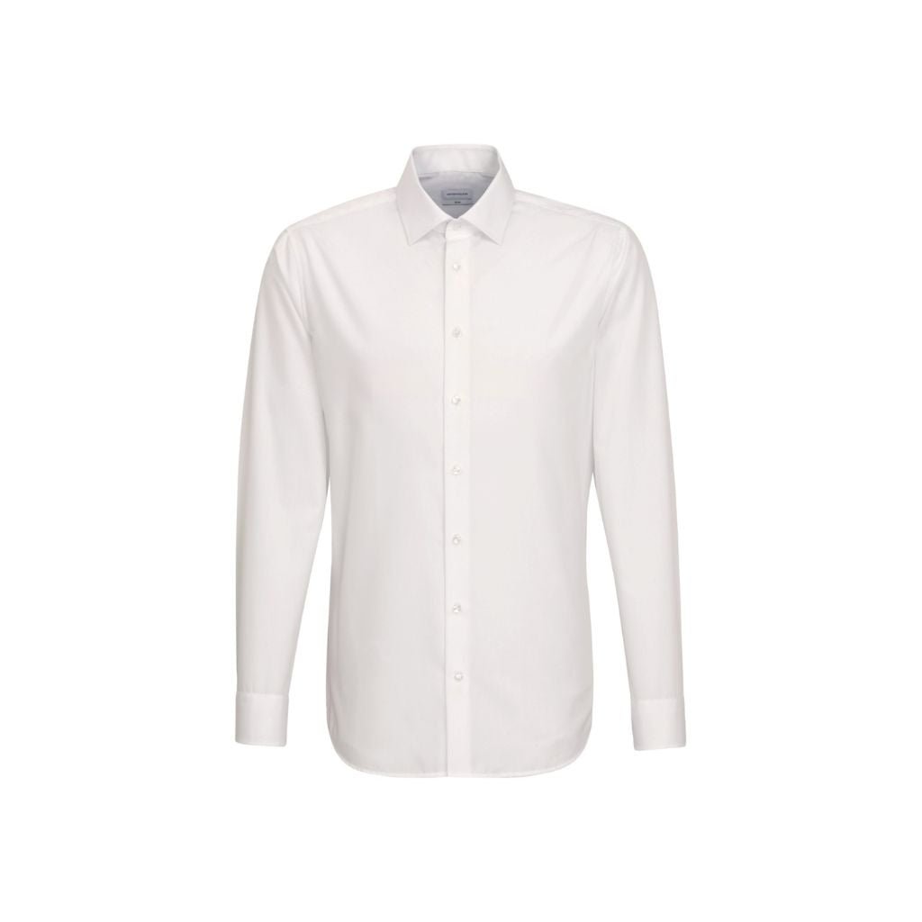 SEIDENSTICKER Cotton Poplin Shirt Single Cuff Slim Fit WHITE - Henry Bucks