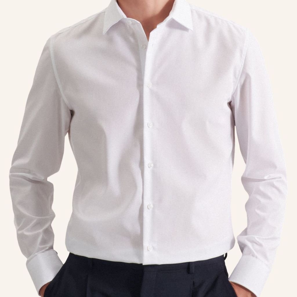 SEIDENSTICKER Cotton Poplin Shirt Single Cuff Slim Fit WHITE - Henry Bucks