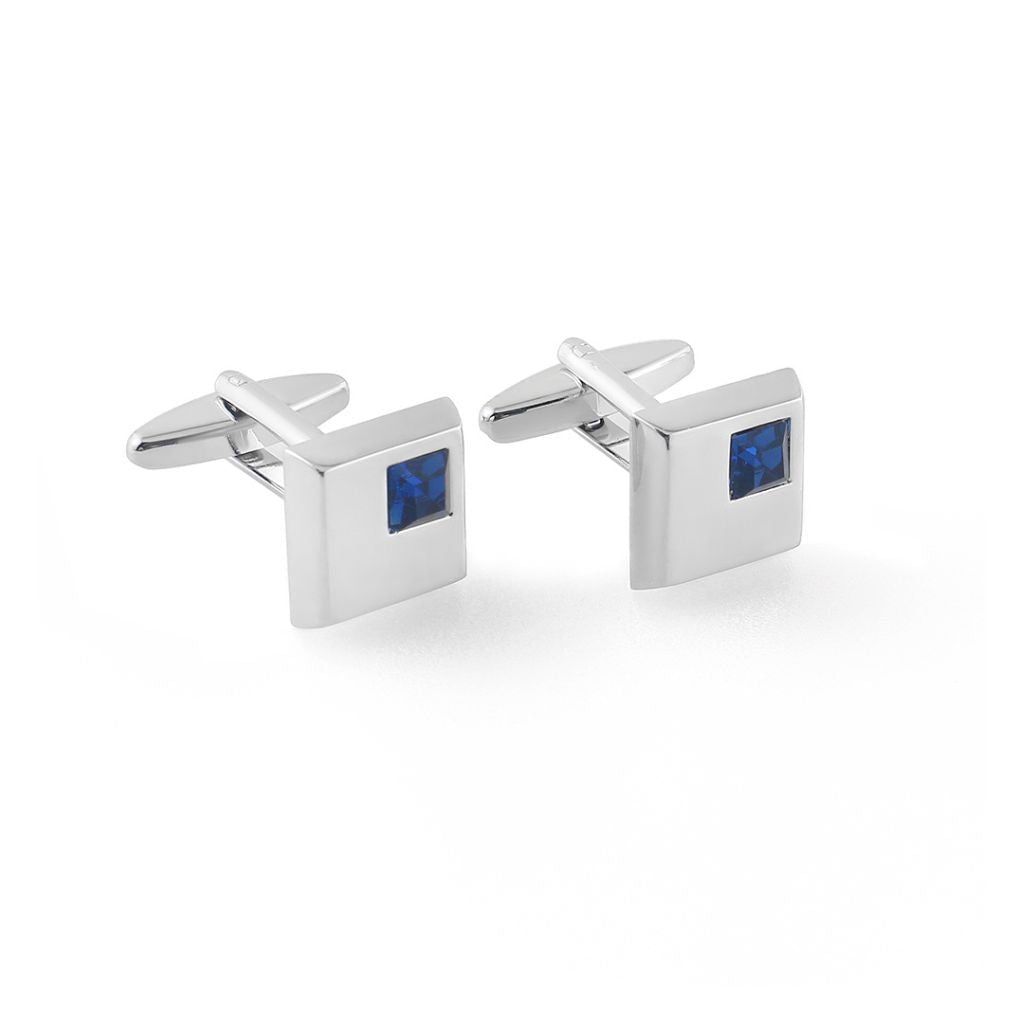 Single Stone Square Cufflinks BLUE/SILVER - Henry Bucks