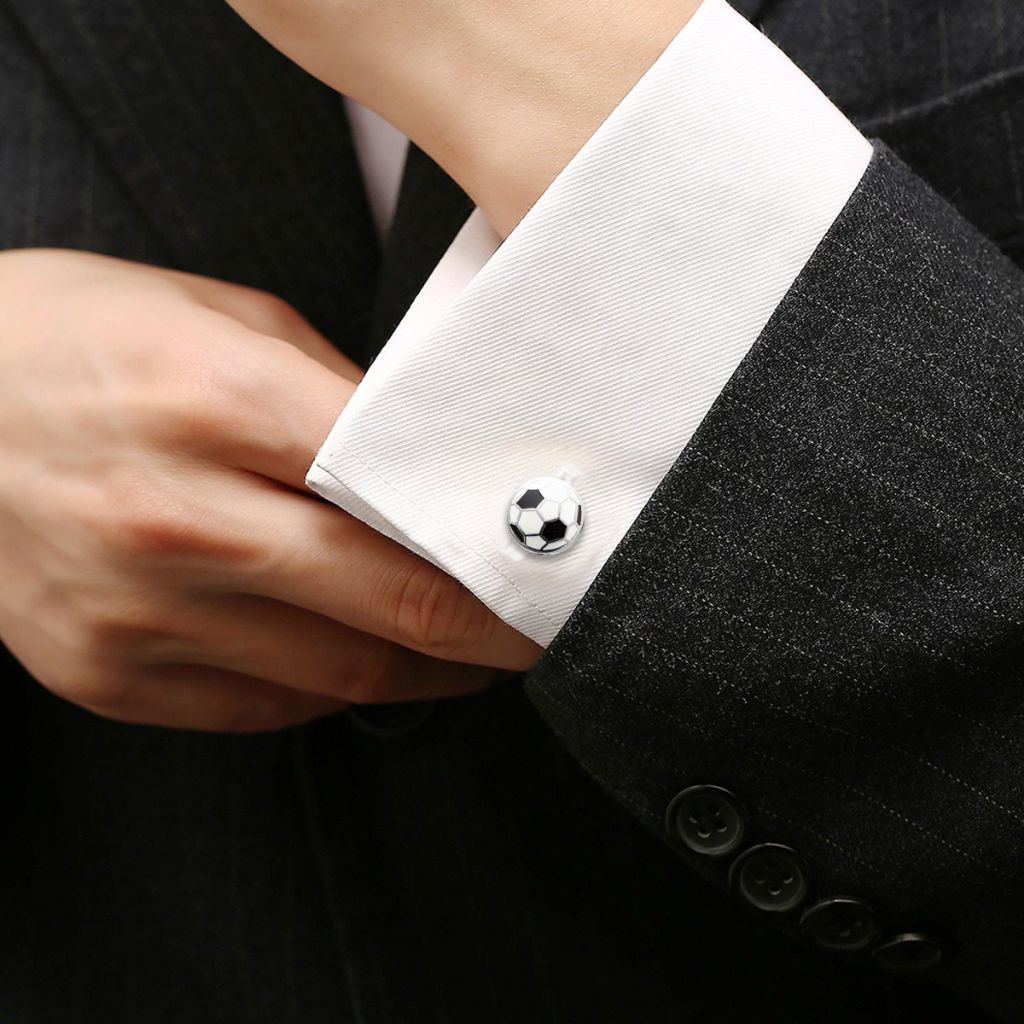 Soccer Ball Enamel Cufflinks WHITE/BLACK - Henry Bucks