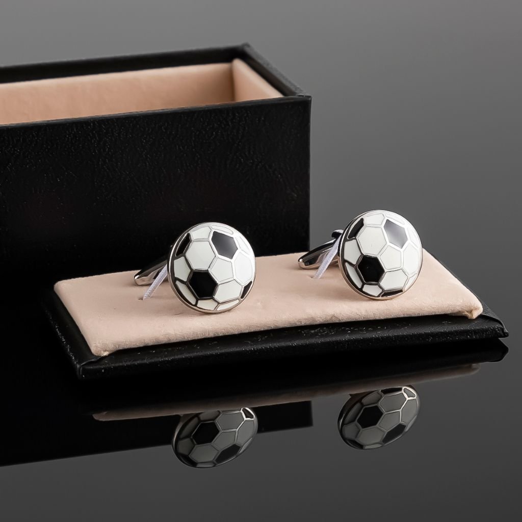 Soccer Ball Enamel Cufflinks WHITE/BLACK - Henry Bucks