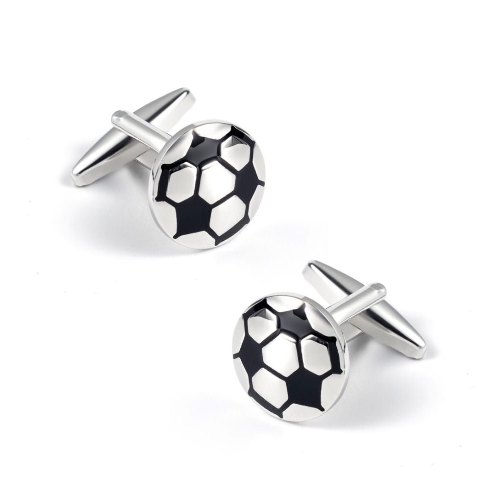 Soccer Ball Round Cufflinks BLACK/SILVER - Henry Bucks