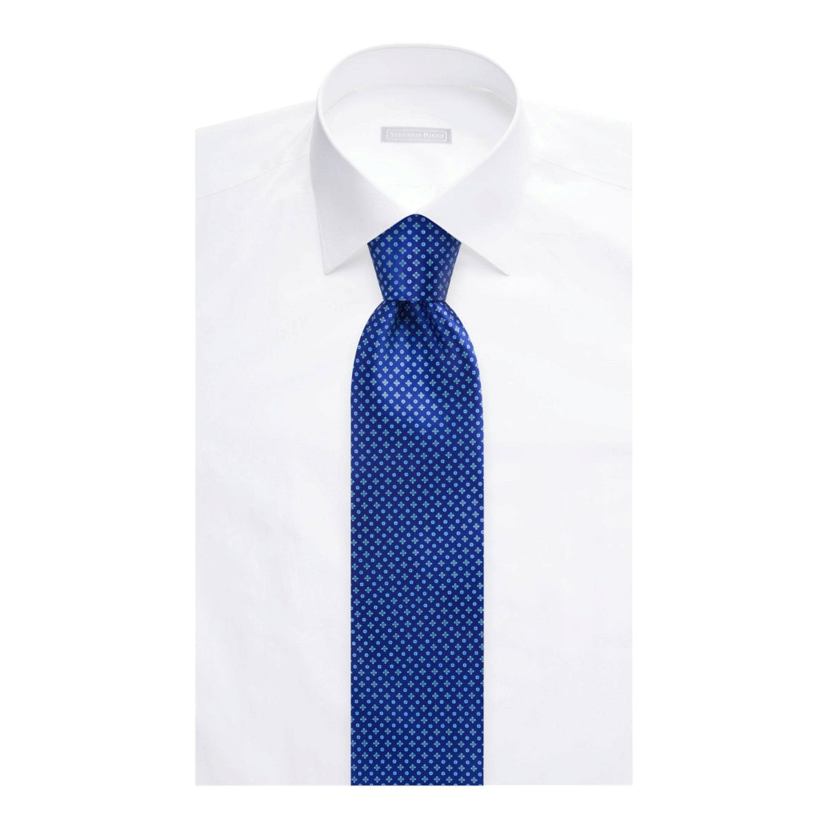 STEFANO RICCI Luxury Hand Printed Silk Tie BLUE - Henry Bucks