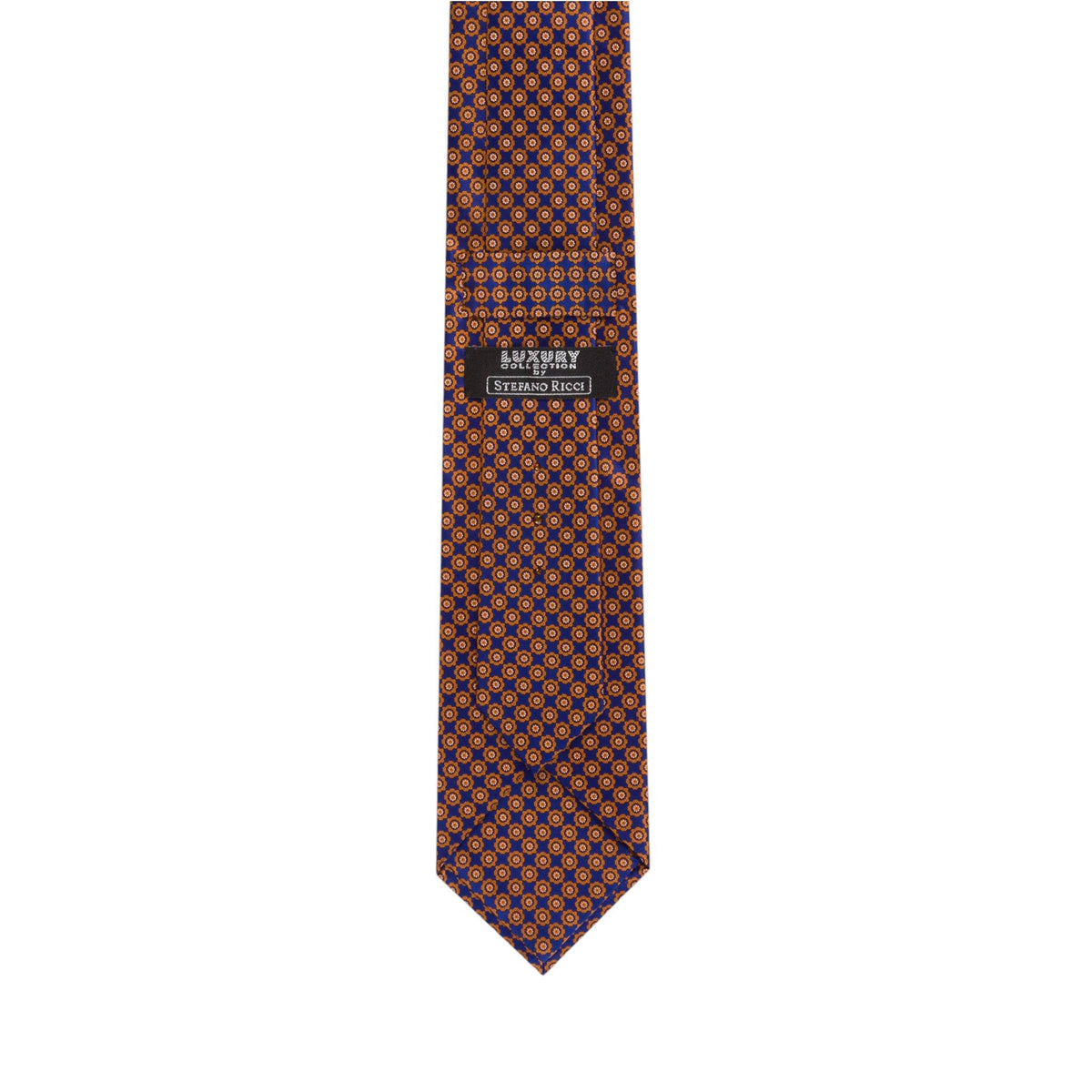 STEFANO RICCI Luxury Hand Printed Silk Tie NAVY/ORANGE - Henry Bucks