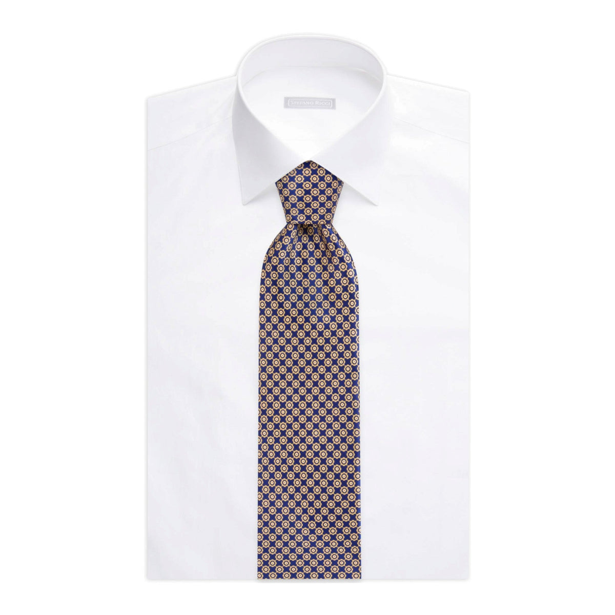 STEFANO RICCI Luxury Hand Printed Silk Tie NAVY/YELLOW - Henry Bucks