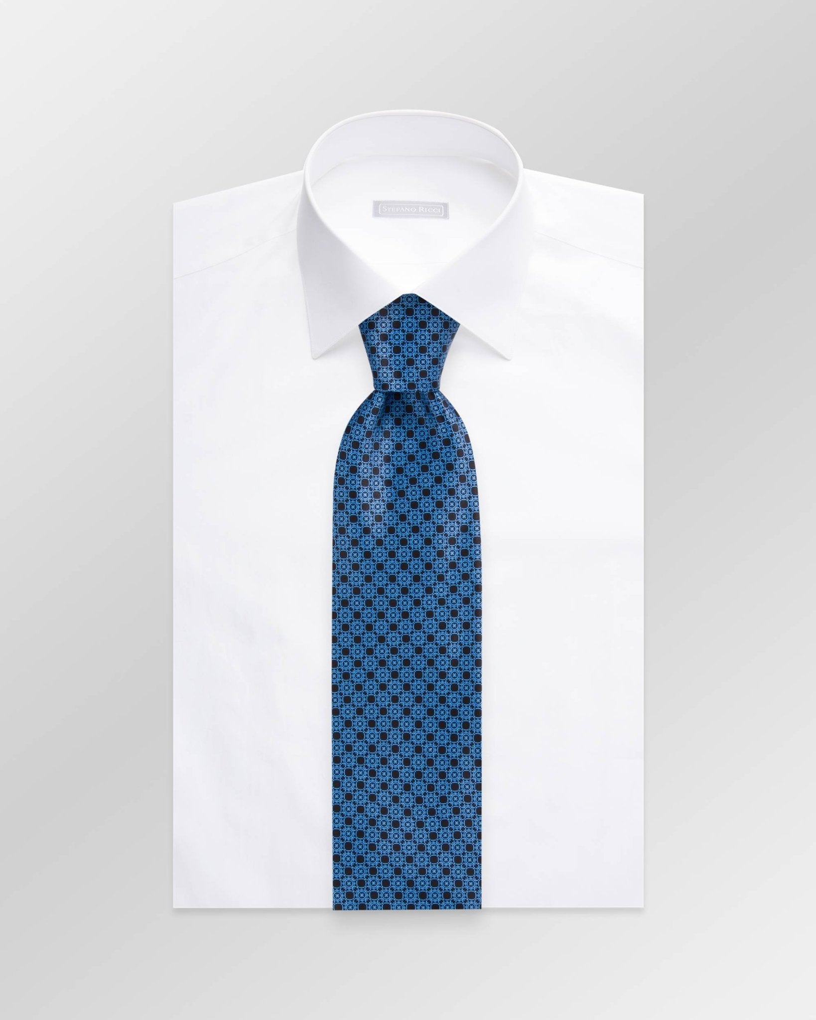 STEFANO RICCI Luxury Silk Long Tie BLACK/LIGHT BLUE - Henry Bucks