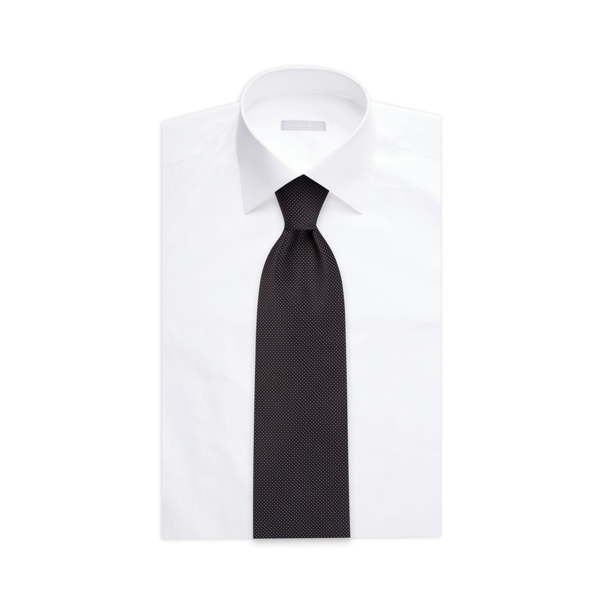 STEFANO RICCI Luxury Silk Long Tie BLACK - Henry Bucks