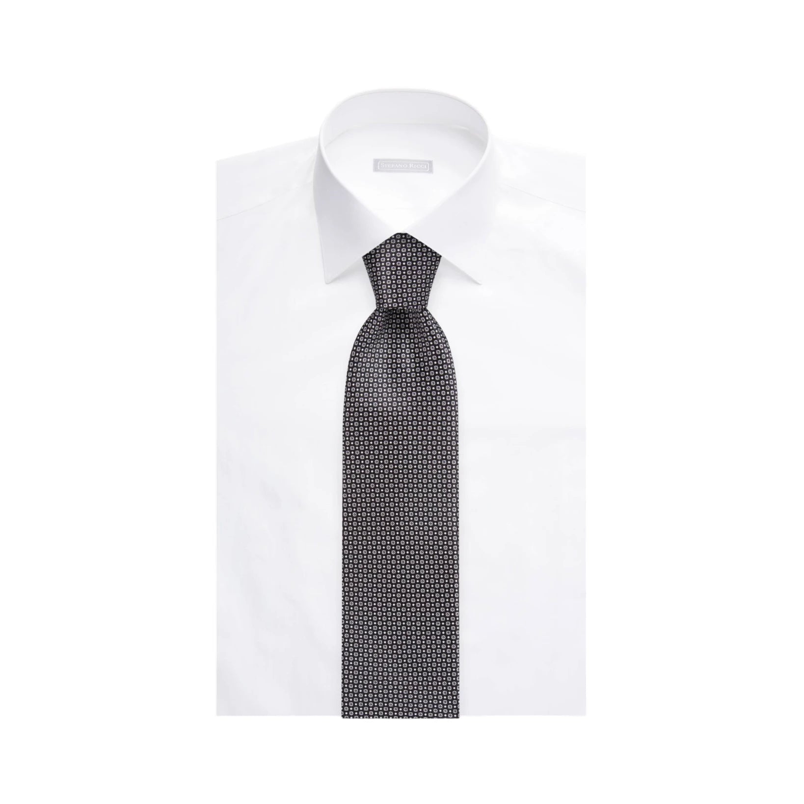 STEFANO RICCI Luxury Silk Long Tie BLACK/WHITE - Henry Bucks