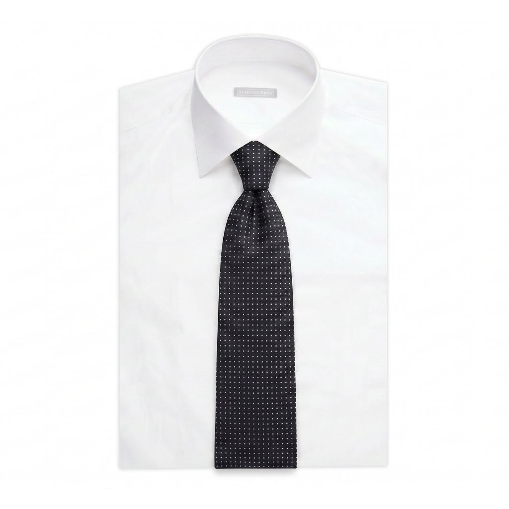 STEFANO RICCI Luxury Silk Long Tie BLACK/WHITE - Henry Bucks