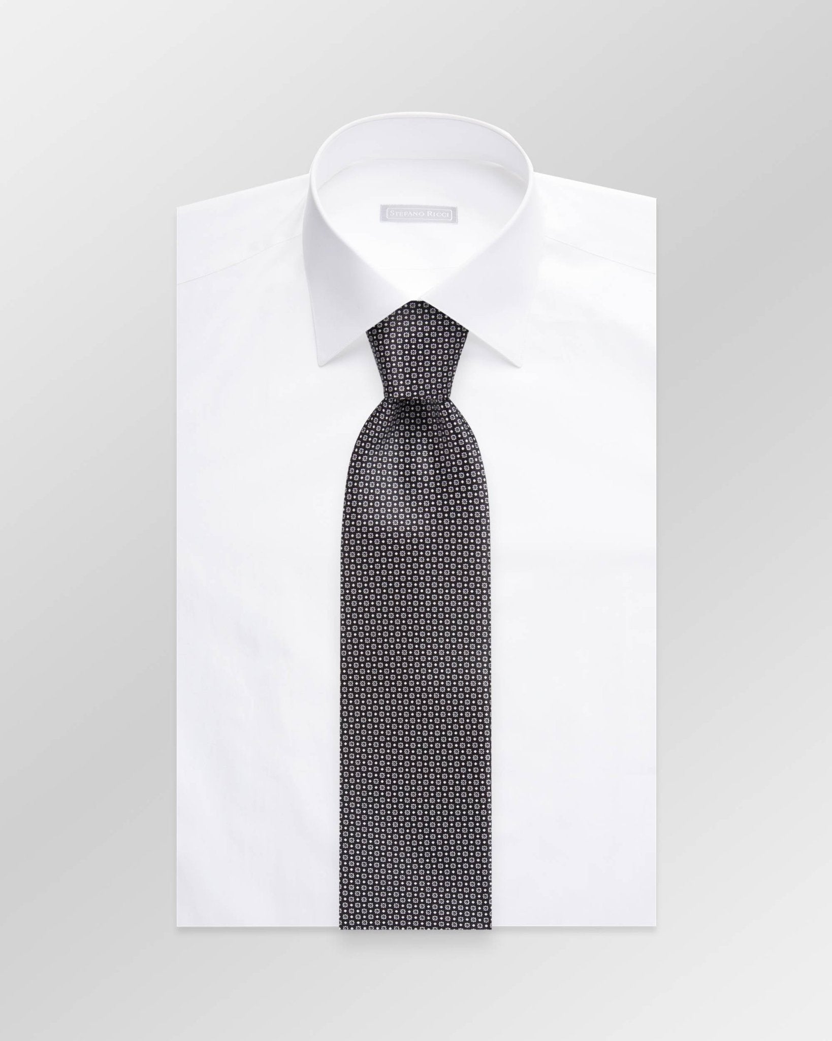 STEFANO RICCI Luxury Silk Long Tie BLACK/WHITE - Henry Bucks