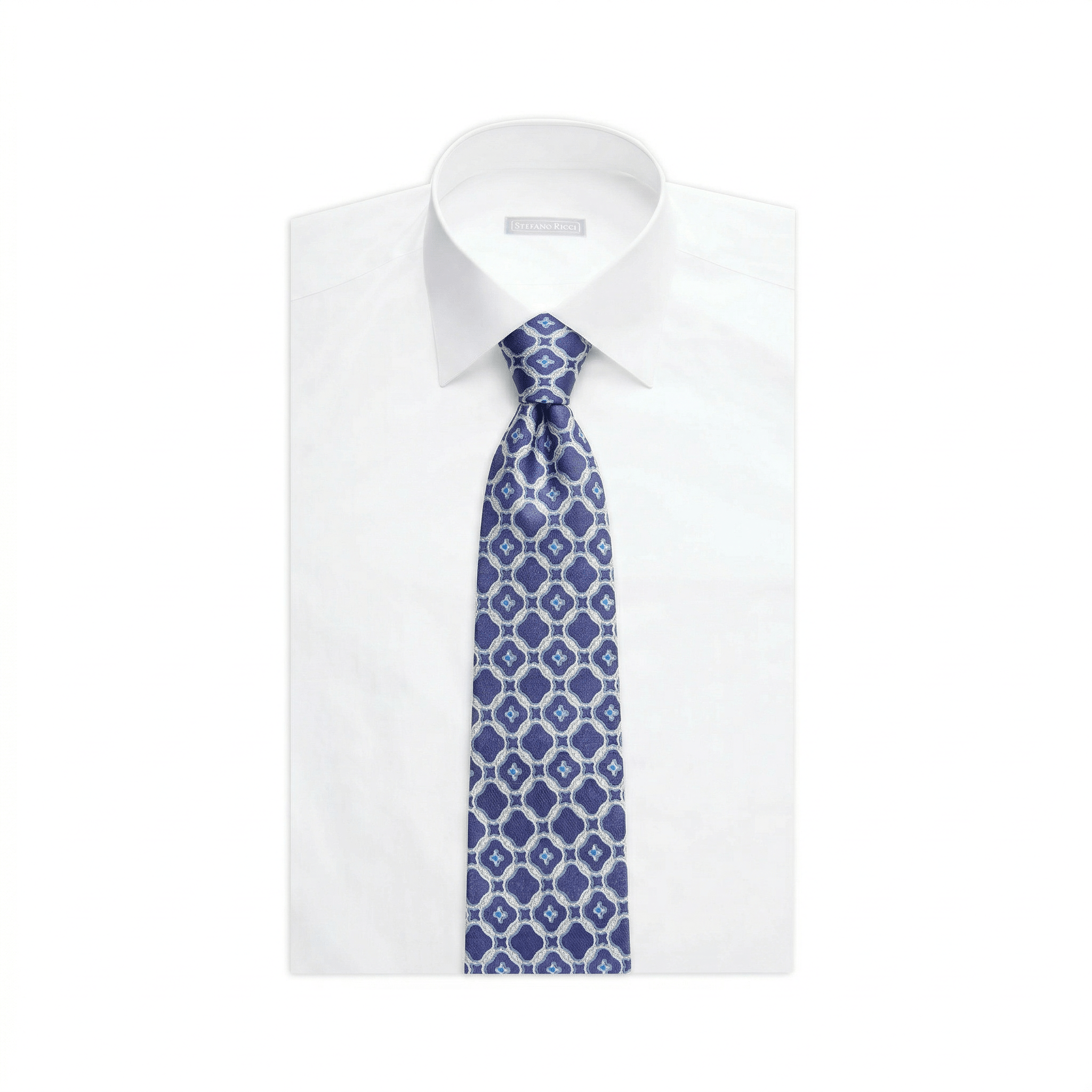 STEFANO RICCI Luxury Silk Long Tie BLUE/ARGENTO - Henry Bucks