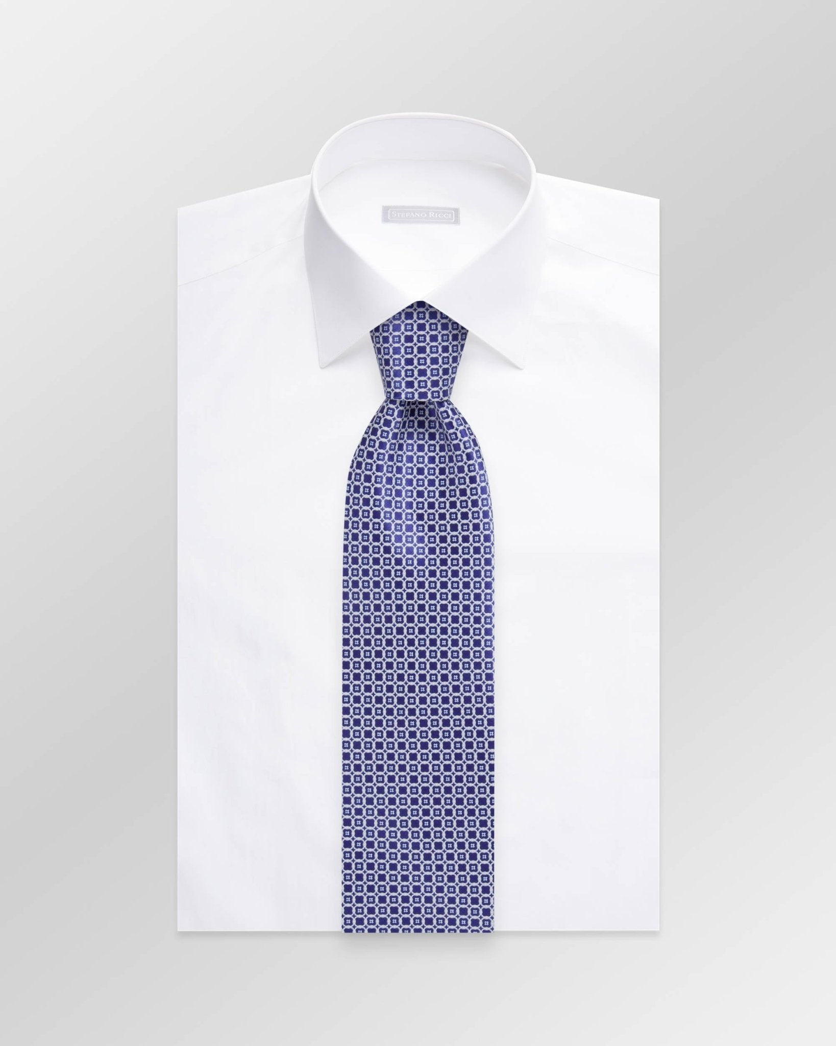 STEFANO RICCI Luxury Silk Long Tie BLUE/ARGENTO - Henry Bucks