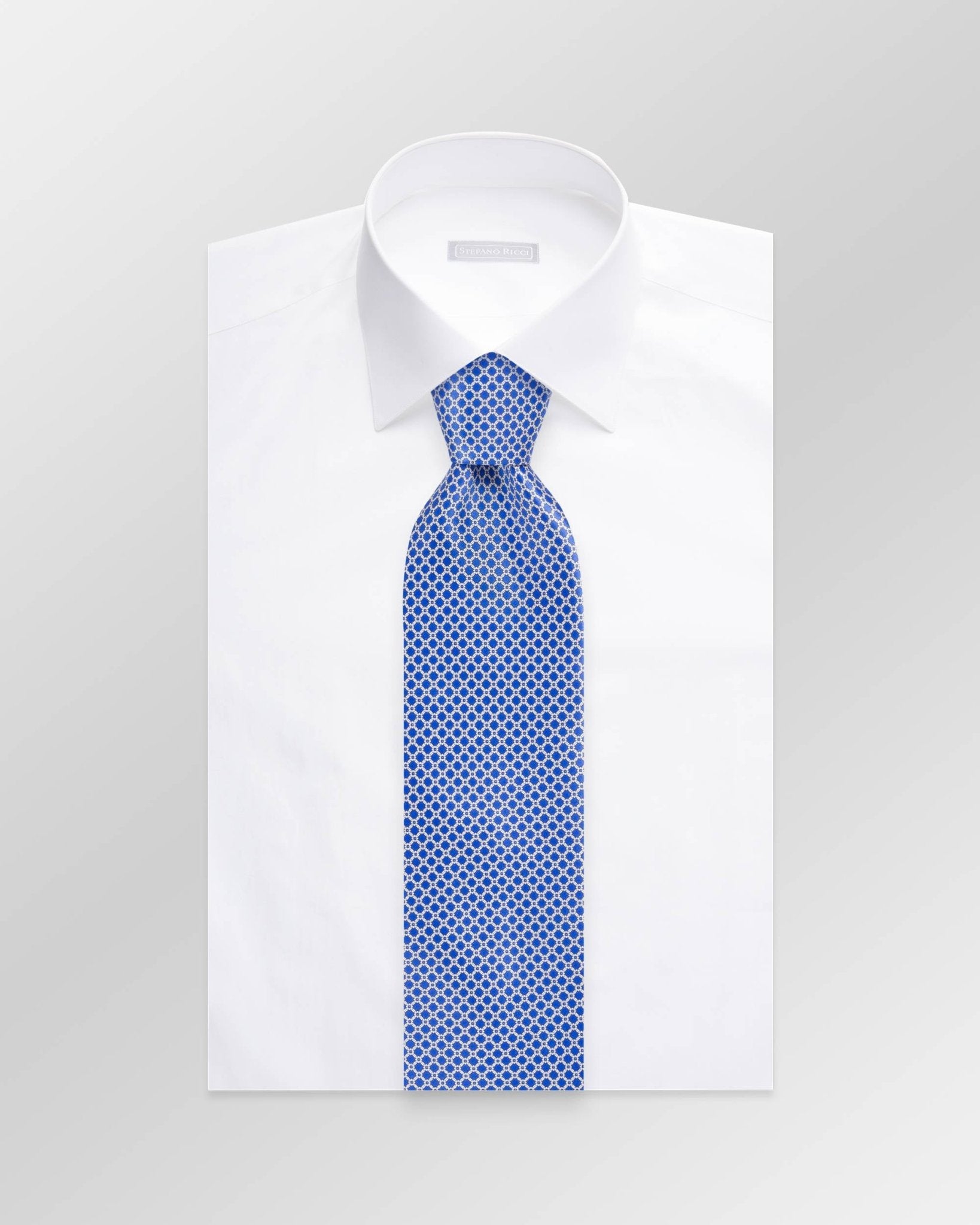 STEFANO RICCI Luxury Silk Long Tie BLUE/WHITE - Henry Bucks