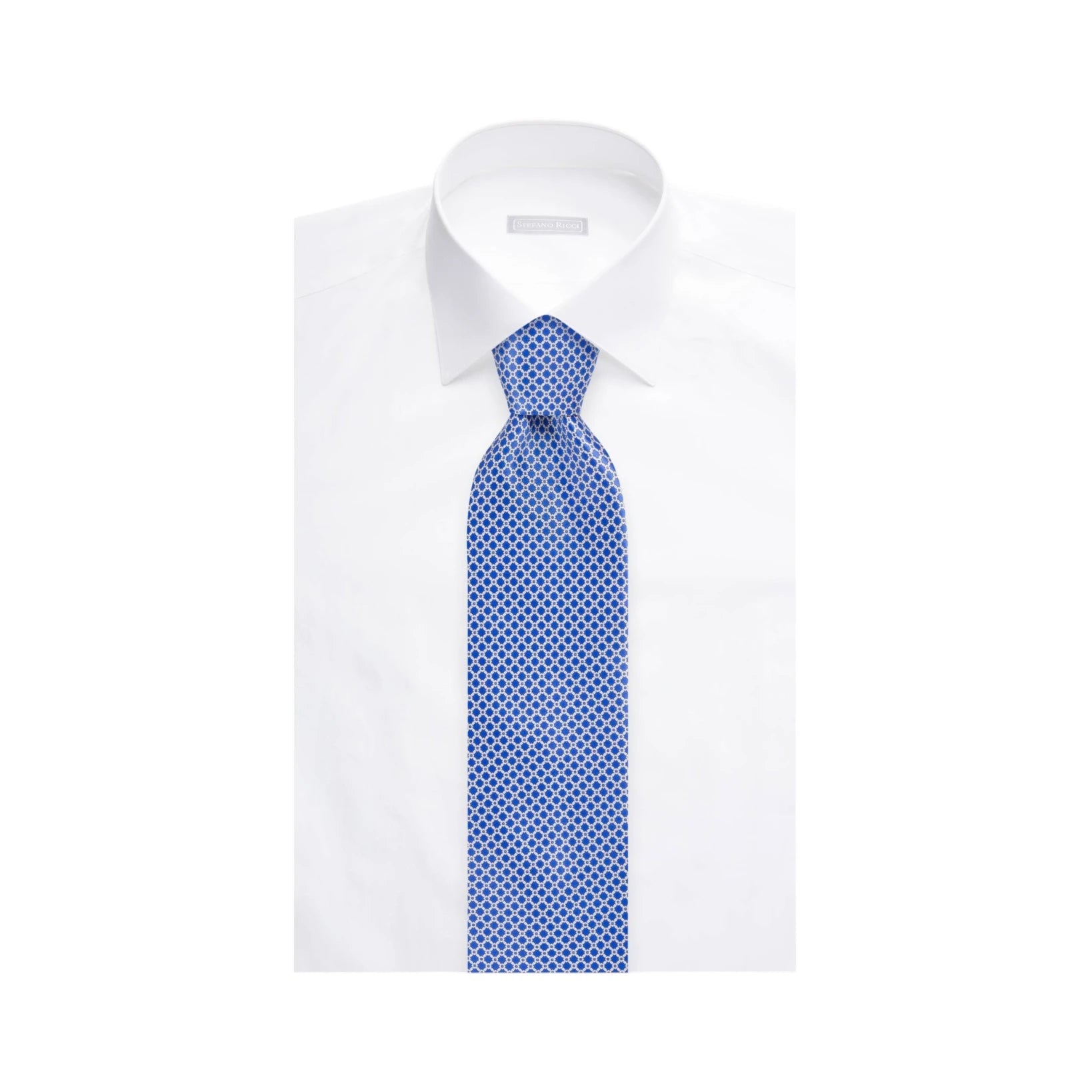 STEFANO RICCI Luxury Silk Long Tie BLUE/WHITE - Henry Bucks