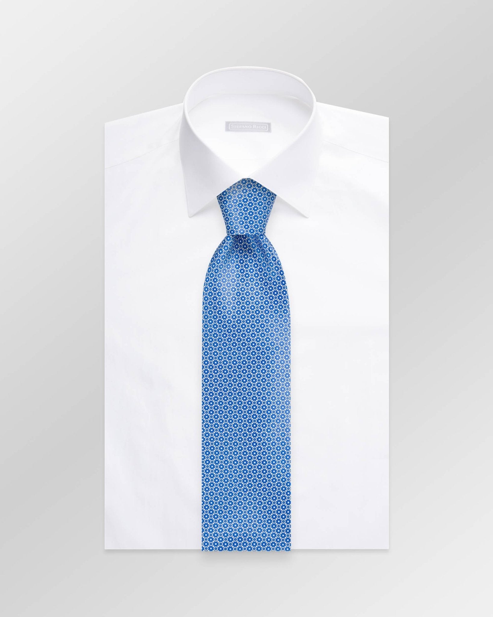 STEFANO RICCI Luxury Silk Long Tie LIGHT BLUE/WHITE - Henry Bucks
