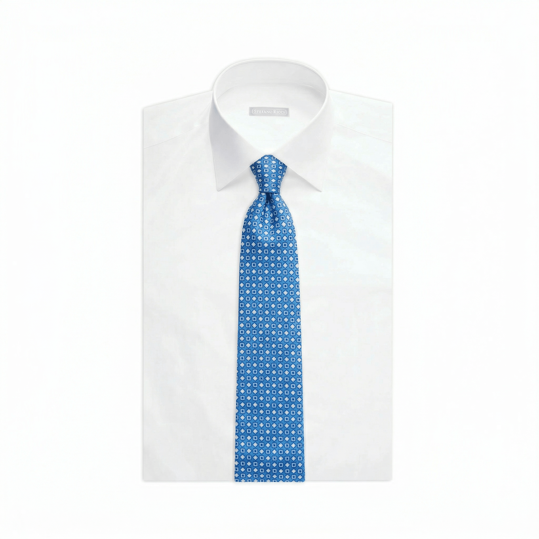 STEFANO RICCI Luxury Silk Long Tie LIGHT BLUE/WHITE - Henry Bucks